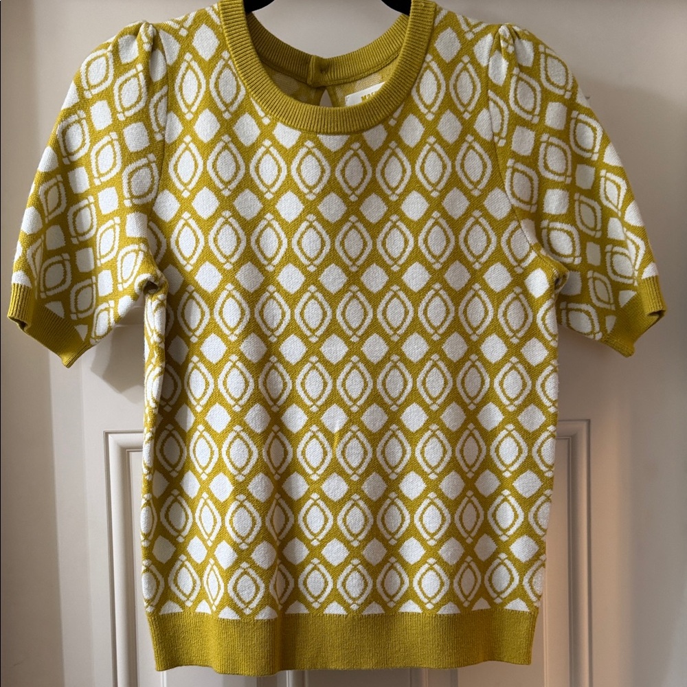 Anthropologie Yellow and White Crew Neck Sweater